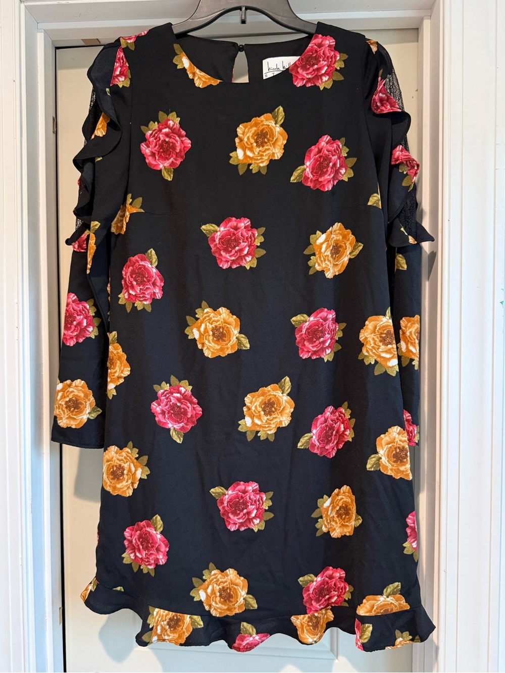 Nicole Miller Black Dress with Pink Floral Accent